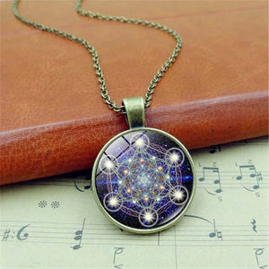 Cube Sacred Geometry Photo Convex Glass Pendant Necklace