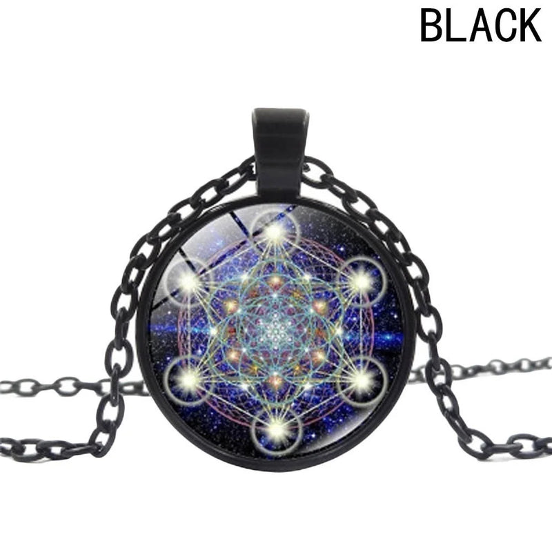 Cube Sacred Geometry Photo Convex Glass Pendant Necklace