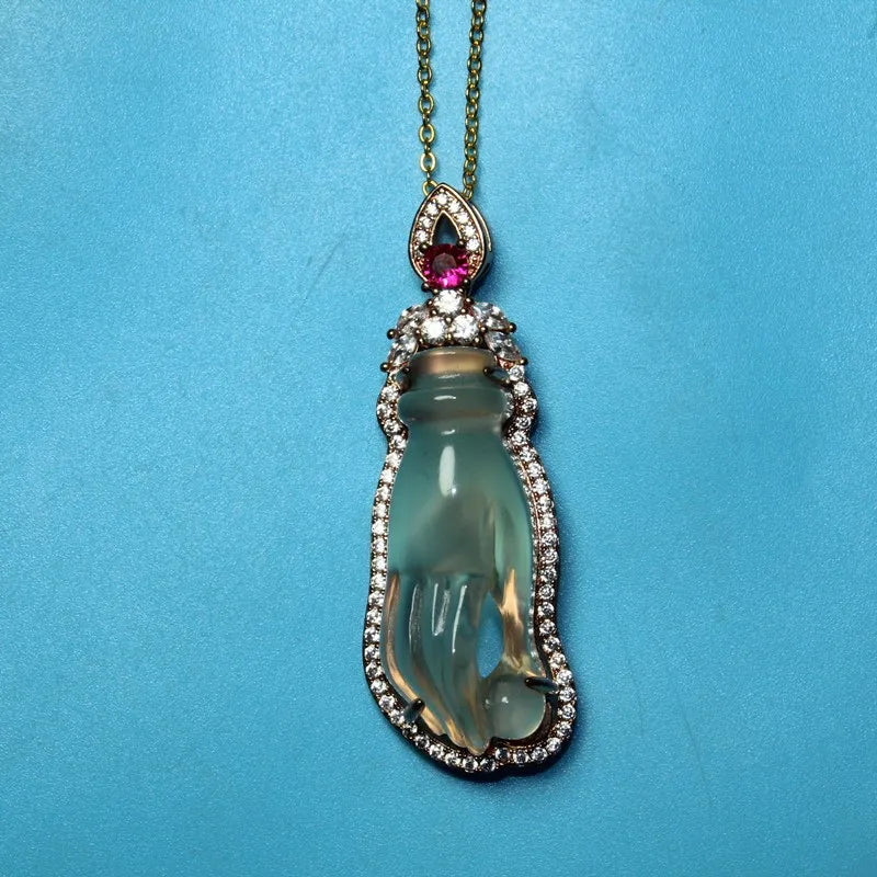 Green Agate Silver Plated Zircon Necklace for Woman