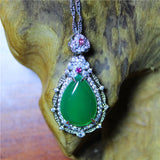 Green Agate Silver Plated Zircon Necklace for Woman