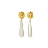Lion Head Water Drop Pearl Earring Long Pendant Earrings