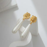 Lion Head Water Drop Pearl Earring Long Pendant Earrings