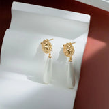 Lion Head Water Drop Pearl Earring Long Pendant Earrings