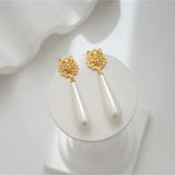 Lion Head Water Drop Pearl Earring Long Pendant Earrings