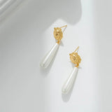 Lion Head Water Drop Pearl Earring Long Pendant Earrings