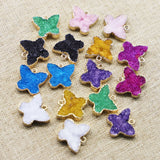 Druzy Agate Necklace Pendants Butterfly Charms Crystal Geode Dainty Jewelry 6Pcs