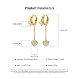 Heart Tassel Hoop Earring 925 Sterling Silver Charm Chain Earrings For Women
