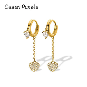 Heart Tassel Hoop Earring 925 Sterling Silver Charm Chain Earrings For Women