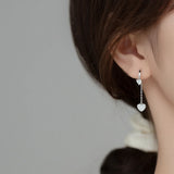Heart Tassel Hoop Earring 925 Sterling Silver Charm Chain Earrings For Women
