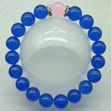 10mm Sapphire & Pink Jade Stretch Bracelet 7.5inch Women's Jewelry