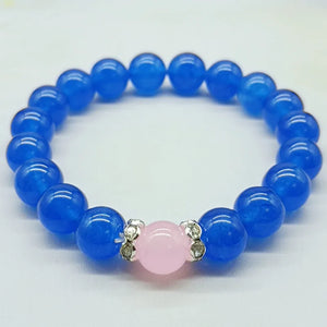10mm Sapphire & Pink Jade Stretch Bracelet 7.5inch Women's Jewelry