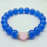 10mm Sapphire & Pink Jade Stretch Bracelet 7.5inch Women's Jewelry