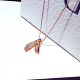 Rhinestone Feather Pendant Necklace 925 Silver Jewelry