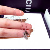 Rhinestone Feather Pendant Necklace 925 Silver Jewelry