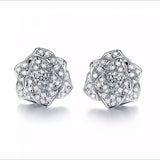 925 Silver Camellia Rose Flower Earrings