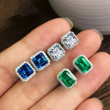 925 Silver Emerald Green Zircon Crystal Earrings Women Jewelry