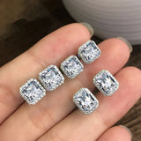 925 Silver Emerald Green Zircon Crystal Earrings Women Jewelry