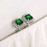 925 Silver Emerald Green Zircon Crystal Earrings Women Jewelry