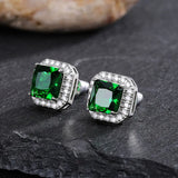 925 Silver Emerald Green Zircon Crystal Earrings Women Jewelry