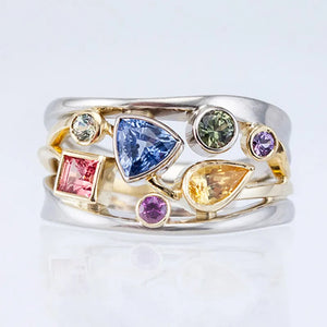 S925 Geometric Multicolor Zircon Plata Finger Rings for Women