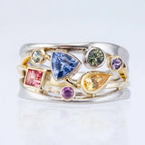 S925 Geometric Multicolor Zircon Plata Finger Rings for Women