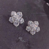 Silver Cherry Blossom Zircon Ear Stud Earrings