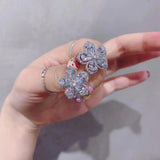 Silver Cherry Blossom Zircon Ear Stud Earrings