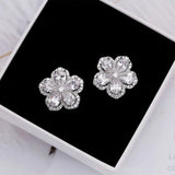 Silver Cherry Blossom Zircon Ear Stud Earrings