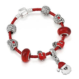 Xmas Santa Beads Red Cord Charm Bracelet Women Christmas Jewelry