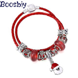 Xmas Santa Beads Red Cord Charm Bracelet Women Christmas Jewelry