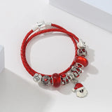 Xmas Santa Beads Red Cord Charm Bracelet Women Christmas Jewelry