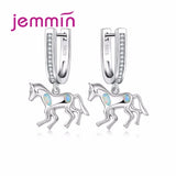 925 Silver Horse Fire Opal Dangle Earrings for Women