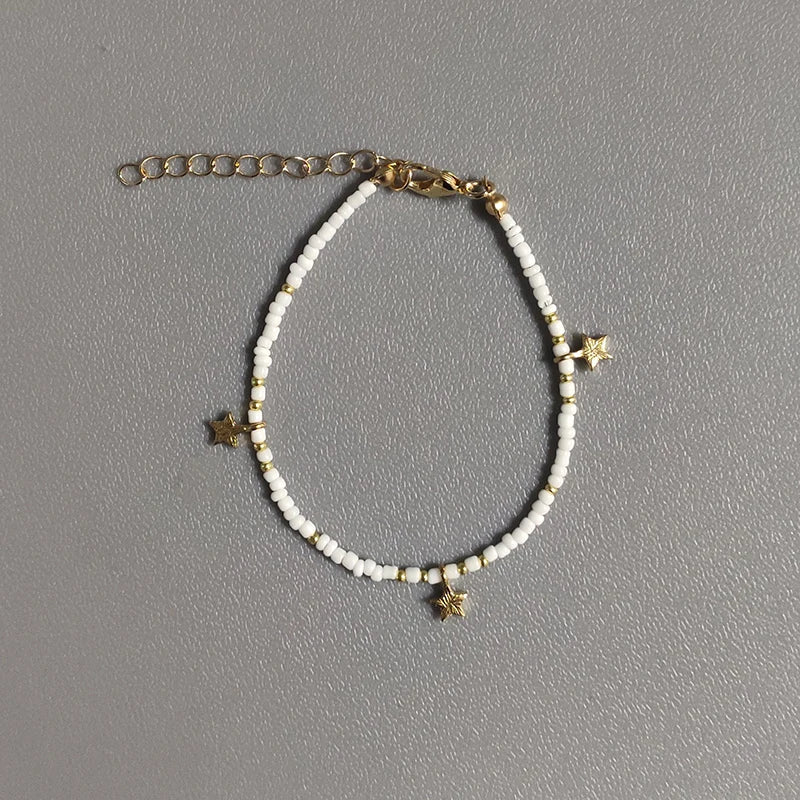 Bohemian Bracelet with Star Pendant, Hand-made Beaded Design