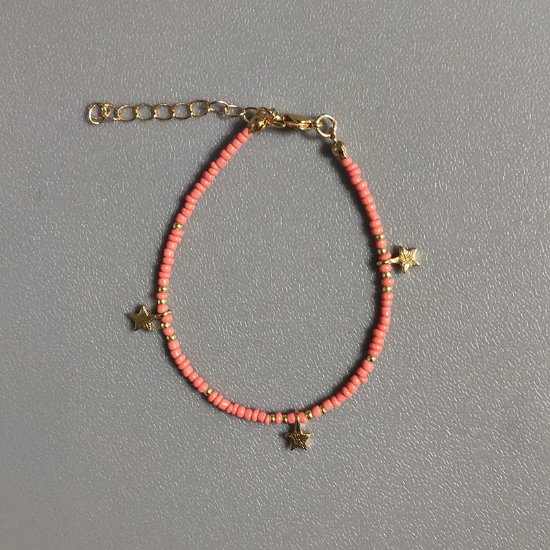 Bohemian Bracelet with Star Pendant, Hand-made Beaded Design
