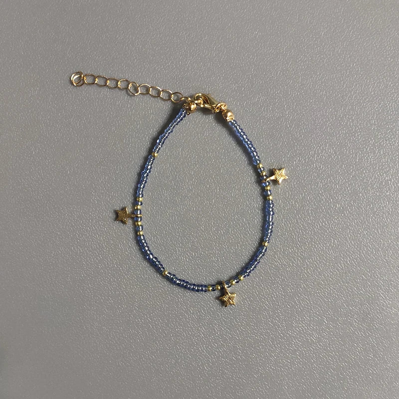 Bohemian Bracelet with Star Pendant, Hand-made Beaded Design