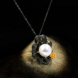 Flower Freshwater Pearl Pendant Necklace 925 Silver Ladies Jewelry