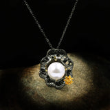 Flower Freshwater Pearl Pendant Necklace 925 Silver Ladies Jewelry