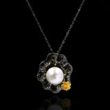 Flower Freshwater Pearl Pendant Necklace 925 Silver Ladies Jewelry
