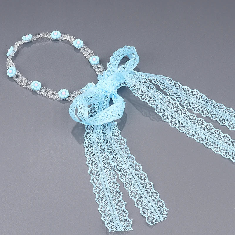 Flower Lace HairBand Tiara Pink Princess Simulated Pearl HairHoop Headwear