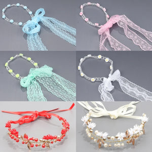 Flower Lace HairBand Tiara Pink Princess Simulated Pearl HairHoop Headwear
