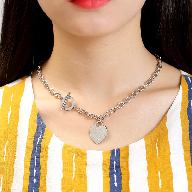 Forever Love Heart Pendant Necklace Silver Wedding Jewelry