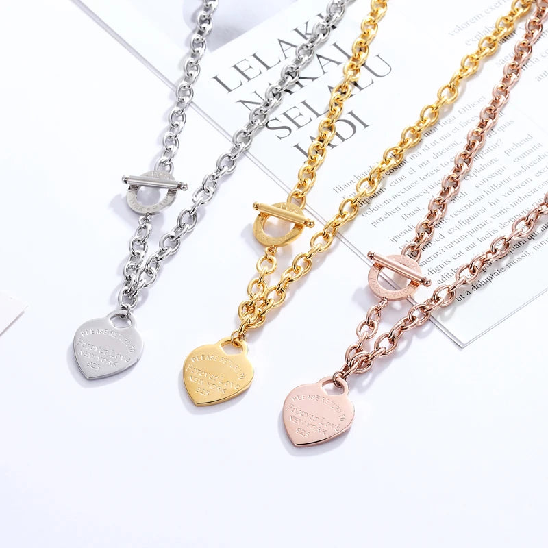 Forever Love Heart Pendant Necklace Silver Wedding Jewelry