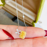 Four Leaf Clover Necklace Brilliant Yellow CZ Pendant Crystal Choker for Women