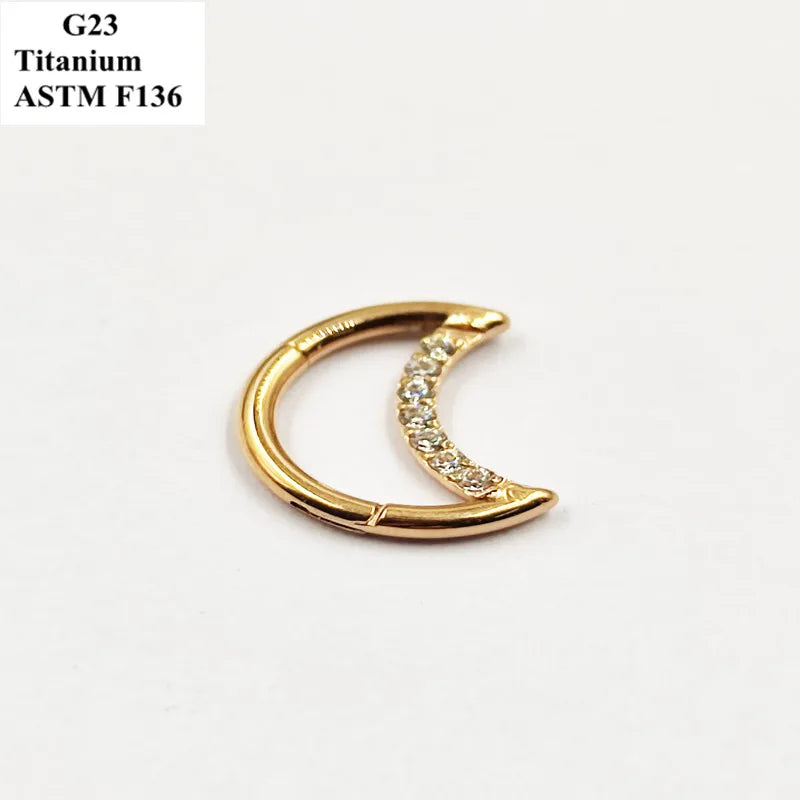 G23 Titanium Moon Nose Ring Inlaid With Zircon Multi-Color Piercing