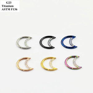 G23 Titanium Moon Nose Ring Inlaid With Zircon Multi-Color Piercing