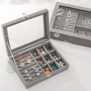 Velvet Ring Earrings Necklace Jewelry Display Organizer Box