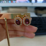 Red Crystal Zircon Stud Earrings for Women Wedding Bridal Princess Engagement