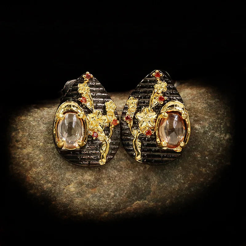 Golden Flower Earrings Natural Crystal Ladies Earrings Italian Jewelry
