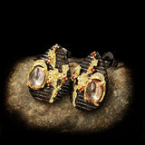 Golden Flower Earrings Natural Crystal Ladies Earrings Italian Jewelry