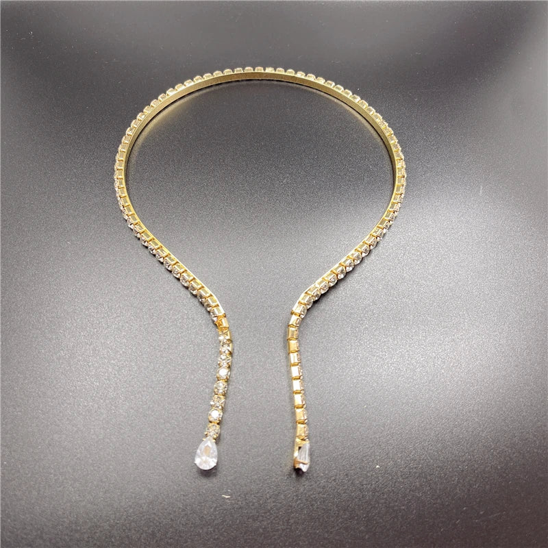 Crystal Hair Band Water Drop Pendant Bridal Headwear Rhinestone Headband